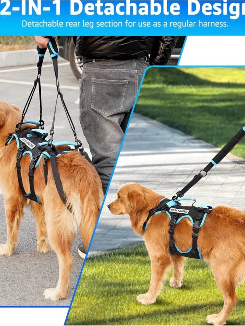Dog Lift Harness for Large Male Dogs 2-in-1 Detachable Support Harness Size XL